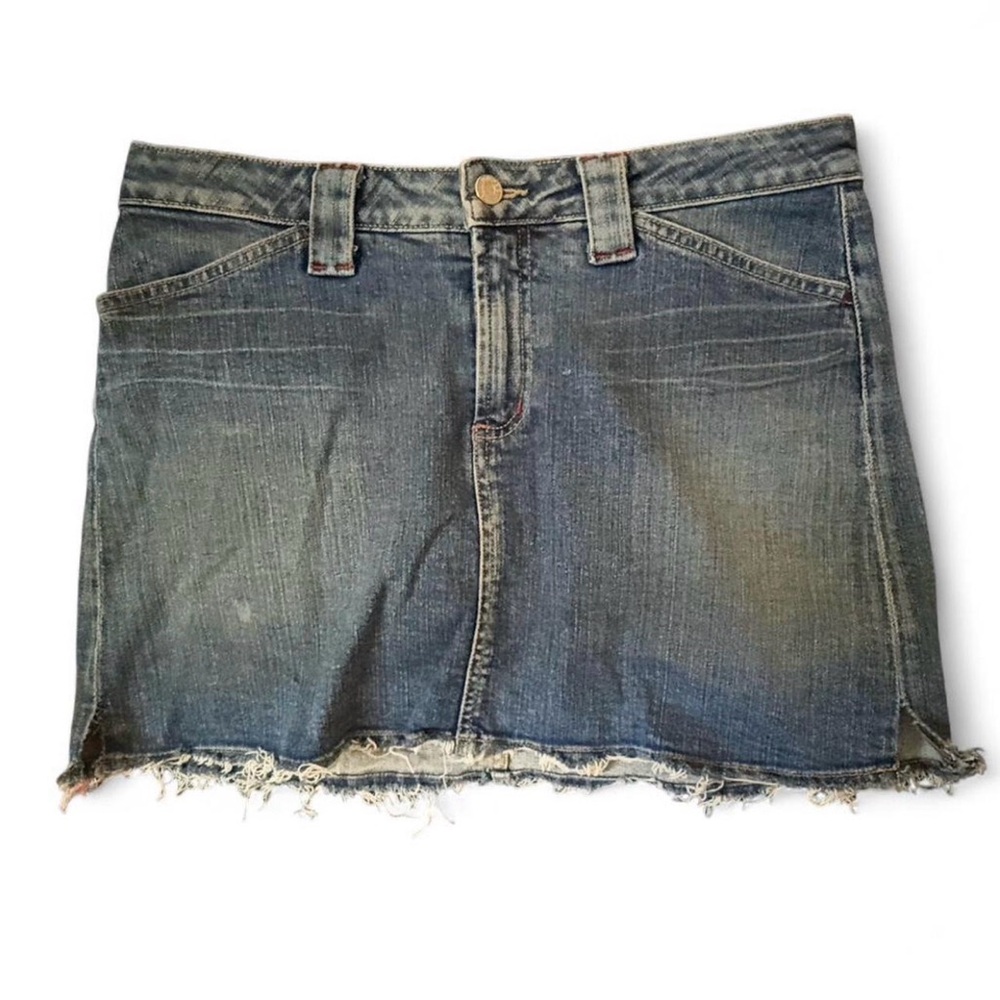 Hudson Denim Mini Skirt Dark Wash Raw Hem Size 32 Y2K Style